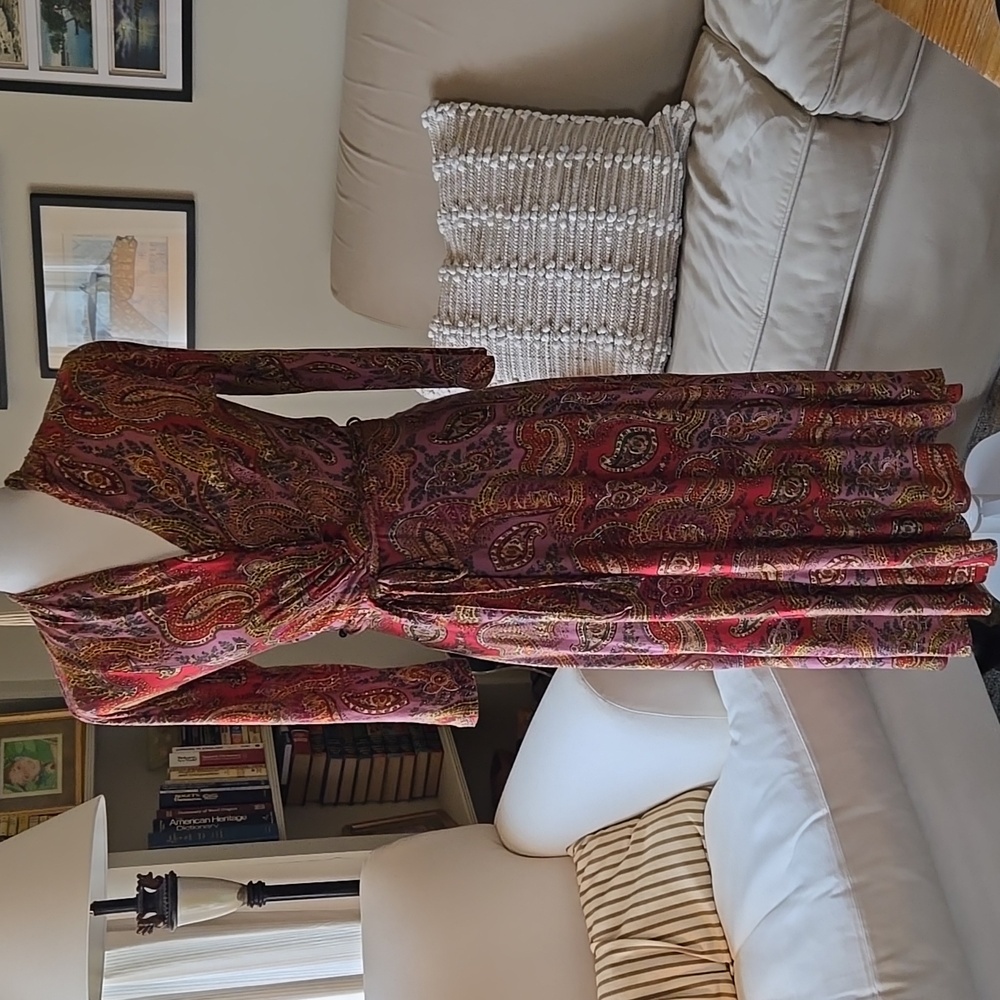 EUC Wms Maeve Anthropologie Red Multi Paisley Knit Dress Size XS